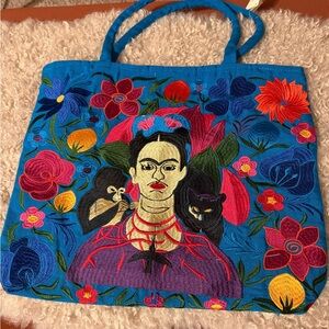 Artistic Blue Embroidered Tote Bag